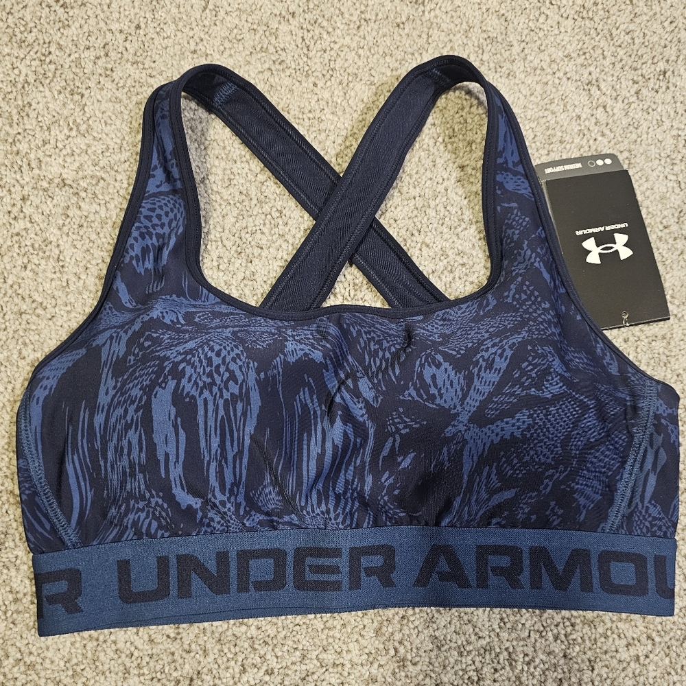 Under Armour Navy and Dark Blue Patterned Crossback Sports Bra New